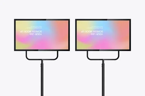 Set of two  modern sleek black-framed LED screen suspended from a ceiling m.. Stock Illustration