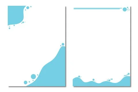 Set of two modern vertical frames with blue water wave borders. Stock Illustration