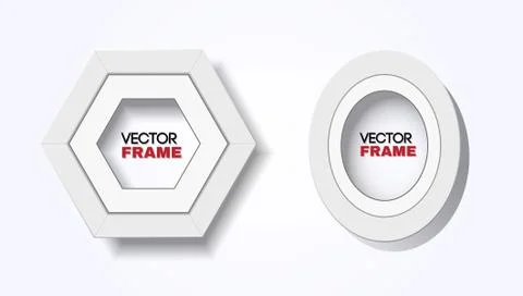 Set of two modern white frames hanged on wall - vector mockup Illustrazione stock