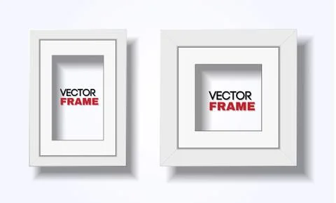 Set of two modern white frames hanged on wall - rectangular a4 and square, ve Stock Illustration
