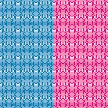 Set two patterns with dark and light pink and blue decorations Stock Illustration