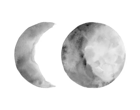 Set of two phases of the moon. Crescent moon and the full moon. Gray earth Stock Illustration