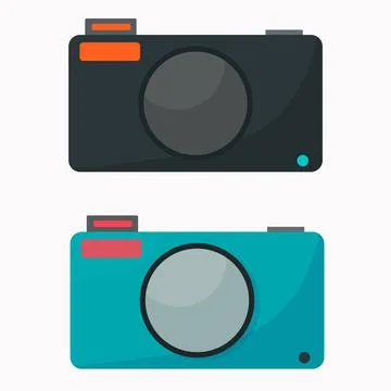 Set of two photo camera in a flat style on a white background. Hand drawn iso Stock Illustration