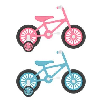 Set Of Two Pink And Blue Kids Bicycles Isolated On A White Background. Vector Stock Illustration