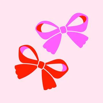 Set of two pink and red bows. Girly print. Printable flat illustration Stock Illustration