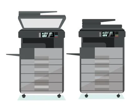 Set of two positions of dark gray multifunction office floor Copier printer s Stock Illustration