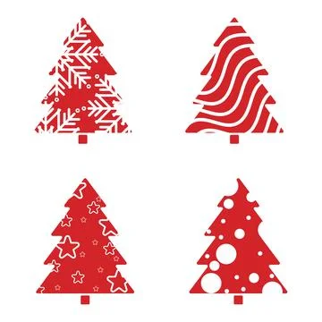 Set of two Red patterned Christmas trees ideal for creative seasonal design.. Stock Illustration