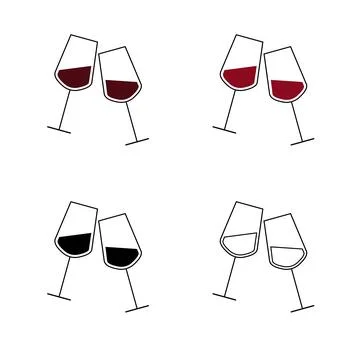 Set of two red wine glasses, icon. Celebrate and cheers, vector illustration Stock Illustration