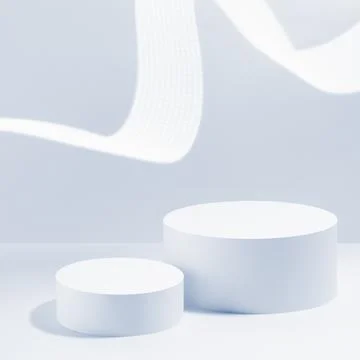 Set of two round blue podiums mockup for cosmetic products, dotted neon light Stock Illustration