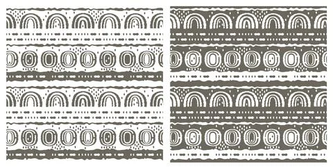 Set of two same seamless patterns. Cute Ovals, semicircles, rainbows, lines,  Illustrazione stock
