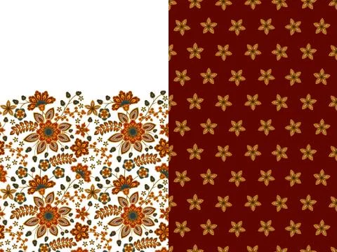 Set of two seamless floral pattern with paisley and fantasy flowers border. Hand Stock Illustration