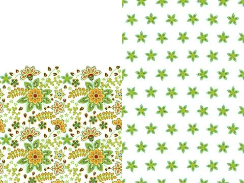 Set of two seamless floral pattern with paisley and fantasy flowers border. Hand 스톡 일러스트
