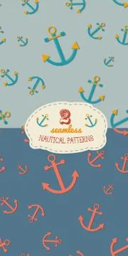 Set of two seamless nautical patterns with anchors Illustrazione stock