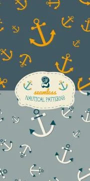 Set of two seamless nautical patterns with anchors Stock Illustration