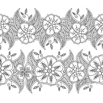 Set of two seamless pattern floral borders isolated on white background Stock Illustration