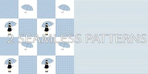 Set of two seamless patterns in blue color Stock Illustration
