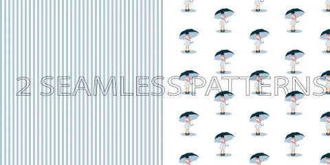 Set of two seamless patterns in blue color Illustrazione stock