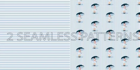 Set of two seamless patterns in blue color Stock Illustration