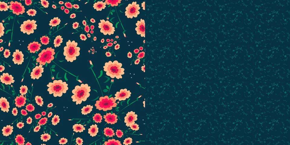 Set of two seamless patterns in blue color Stock Illustration