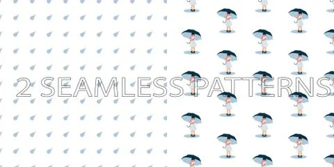 Set of two seamless patterns in blue color Stock Illustration