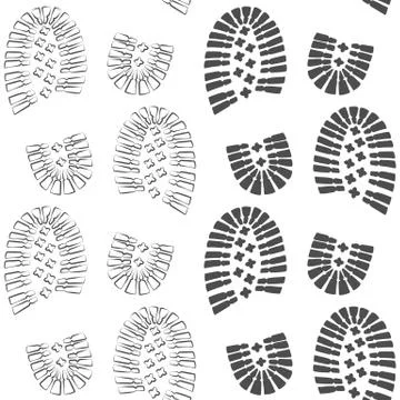 Set of two seamless patterns with a footprint of shoes. Stock Illustration