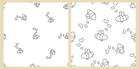 Set of two Seamless repeat patterns for coloring book. White black isolated b Stock Illustration