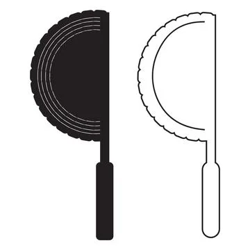 Set of two semicircular hand fans with scalloped edges and handles Illustration