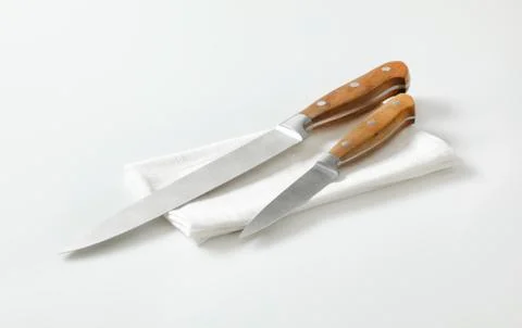 Set of two sharp pointed tip kitchen knives 写真素材