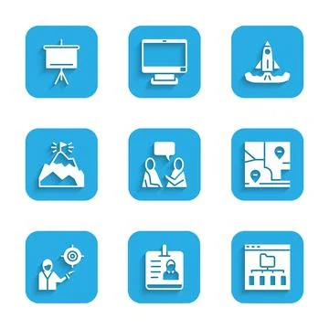 Set Two sitting men talking, Identification badge, Browser files, Folded map 스톡 일러스트