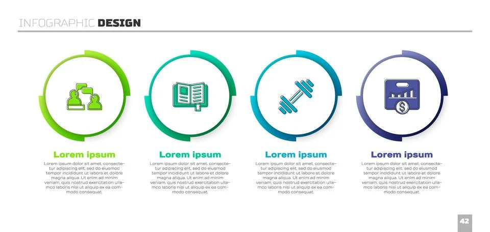 Set Two sitting men talking, Reading book, Dumbbell and Key performance Stock Illustration