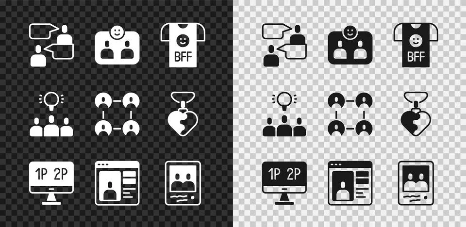 Set Two sitting men talking, Friends forever, BFF best friends, Computer monitor Stock Illustration