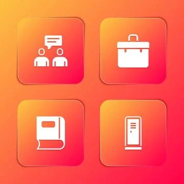Set Two sitting men talking, Briefcase, Book and Locker or changing room icon Stock Illustration