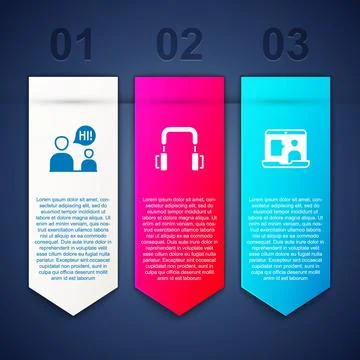 Set Two sitting men talking, Headphones and Foreign language online study Illustrazione stock