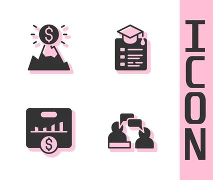 Set Two sitting men talking, Mountains with flag, Key performance indicator.. イラスト素材