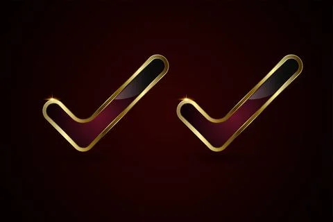 Set of two sleeks golden checkmark with a glossy black and deep red gradien.. Stock Illustration