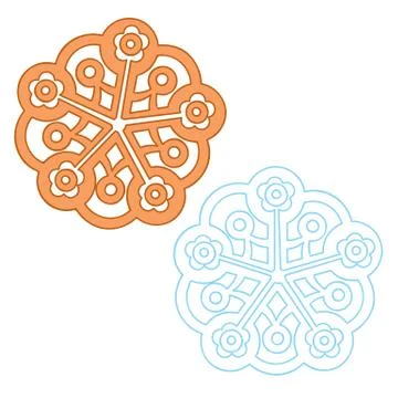 Set of two snowflakes in different colors, isolated object on white backgroun Stock Illustration