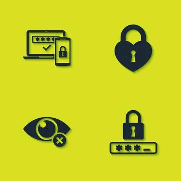 Set Two steps authentication, Password protection, Invisible hide and Castle in Stock Illustration