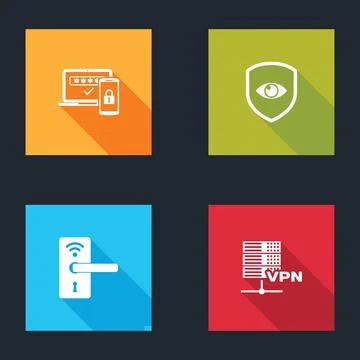 Set Two steps authentication, Shield and eye, Digital door lock with wireless Stock Illustration