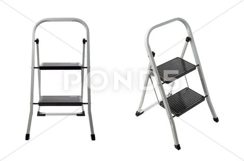Set of Two steps ladder over isolated white background Stock Photos