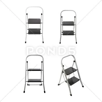 Set of Two steps ladder over isolated white background Stock Photos