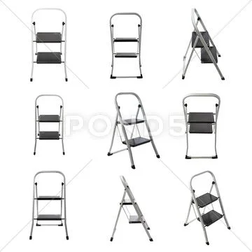 Set of Two steps ladder over isolated white background Stock Photos
