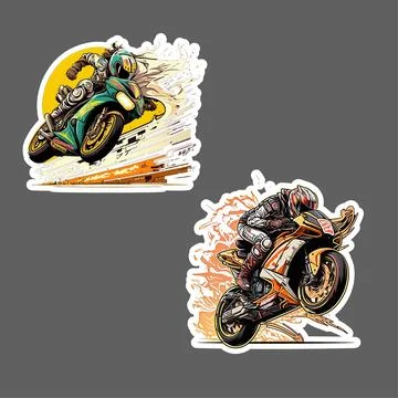 Set of two sticker super cool motorbike racing motogp Stock Illustration