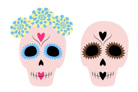 Set of two Sugar Skull in trendy shades. Day of the Dead. Dia de los muertos Stock-Illustration