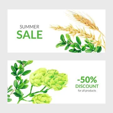 Set of two summer banners with hops and ears Stock Illustration