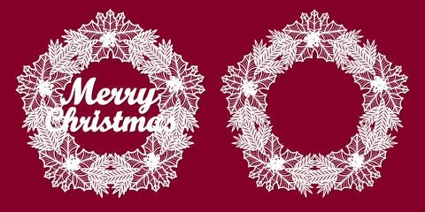 Set of two templates for laser cutting. Christmas wreath. Vector Ilustración de archivo