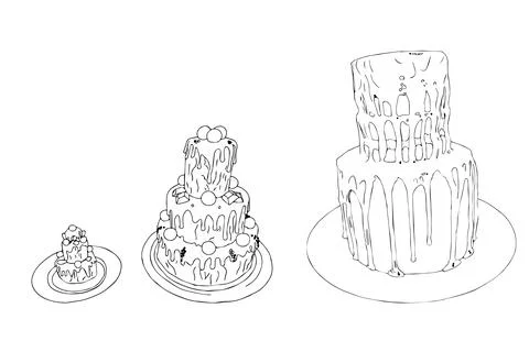 Set of two-tier cakes. Vector illustration in doodle style on white background. Stock Illustration