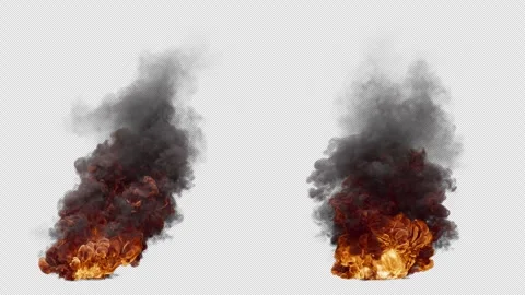 Set of two variations of fire explosion with black smoke. Alpha Channel. Stock Footage 309336075