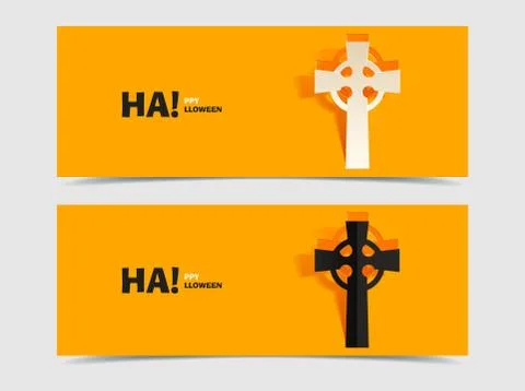Set of two vector banners with carved grave cross Stock Illustration