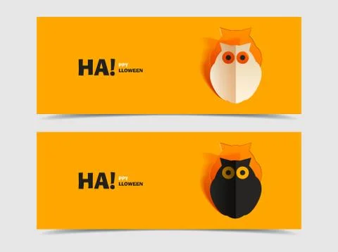 Set of two vector banners with owl cut out Stock Illustration