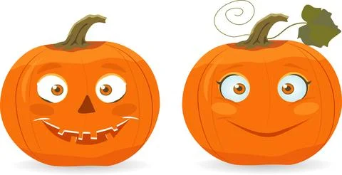 Set of two vector drawn pumpkins for Halloween. Nice characters. Stock Illustration